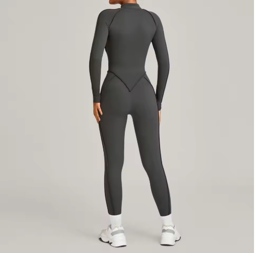 Dames Sport Jumpsuit – Yoga Bodysuit met Lange Mouwen voor Fitness en Workout