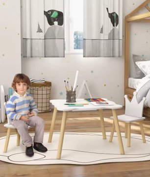 Kinder Tafel met 2 Stoelen – Houten Speeltafel met Rugleuning en Design