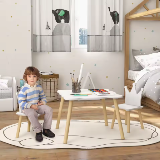 Kinder Tafel met 2 Stoelen – Houten Speeltafel met Rugleuning en Design