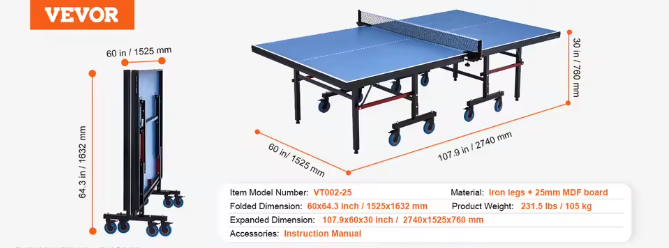 Tafeltennistafel Inklapbaar – Professionele Pingpong Tafel met Net voor Indoor Gebruik