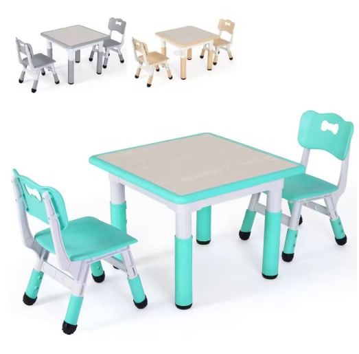 Kinder Tafel met 2 Stoelen Verstelbaar – Speeltafel voor Leren en Tekenen