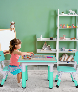 Kinder Tafel met 2 Stoelen Verstelbaar – Speeltafel voor Leren en Tekenen