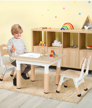 Kinder Tafel met 2 Stoelen Verstelbaar – Speeltafel voor Leren en Tekenen
