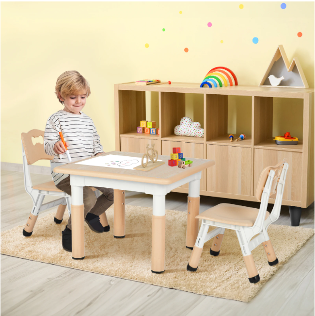 Kinder Tafel met 2 Stoelen Verstelbaar – Speeltafel voor Leren en Tekenen