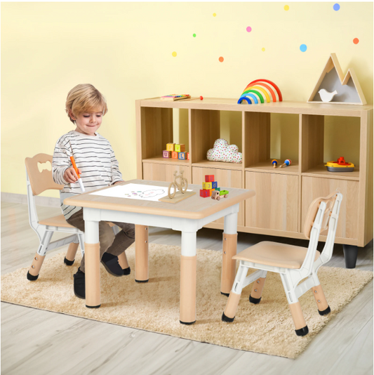 Kinder Tekentafel met 2 Stoelen – Houten Knutseltafel met Opbergruimte en Papierrol