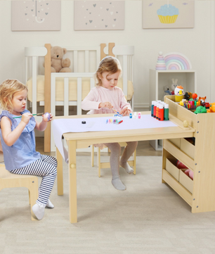 Kinder Tekentafel met 2 Stoelen – Houten Knutseltafel met Opbergruimte en Papierrol