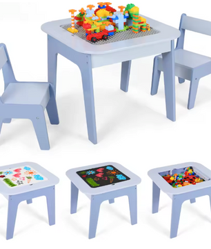 Kinder Speeltafel met 2 Stoelen – 4-in-1 Houten Activiteitentafel met Opbergruimte en Bouwplaat