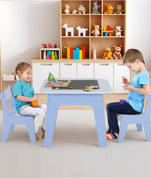 Kinder Speeltafel met 2 Stoelen – 4-in-1 Houten Activiteitentafel met Opbergruimte en Bouwplaat
