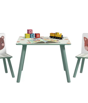 Kinder Tafel met 2 Stoelen – Houten Speeltafel met Rugleuning voor Leren en Spelen