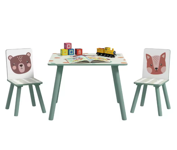 Kinder Tafel met 2 Stoelen – Houten Speeltafel met Rugleuning voor Leren en Spelen