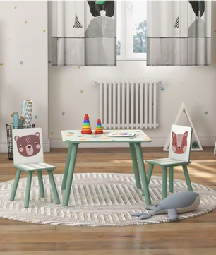 Kinder Tafel met 2 Stoelen – Houten Speeltafel met Rugleuning voor Leren en Spelen