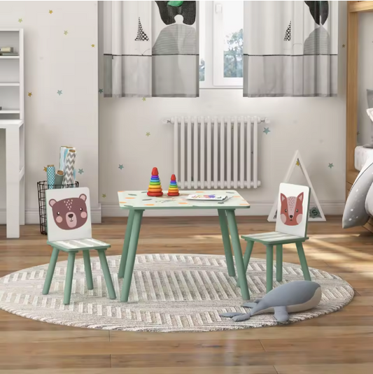 Kinder Tafel met 2 Stoelen – Houten Speeltafel met Rugleuning voor Leren en Spelen