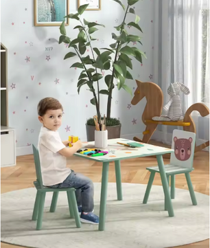 Kinder Tafel met 2 Stoelen – Houten Speeltafel met Rugleuning voor Leren en Spelen