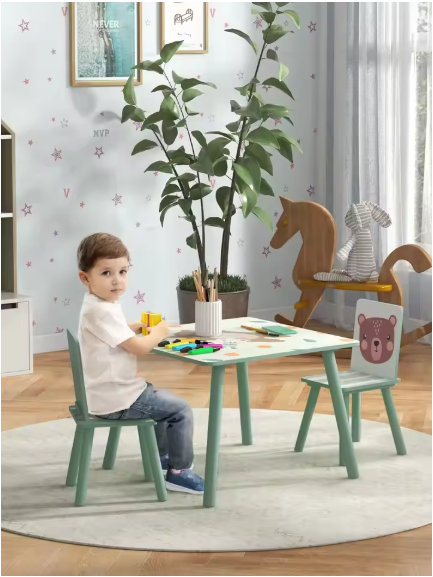 Kinder Tafel met 2 Stoelen – Houten Speeltafel met Rugleuning voor Leren en Spelen