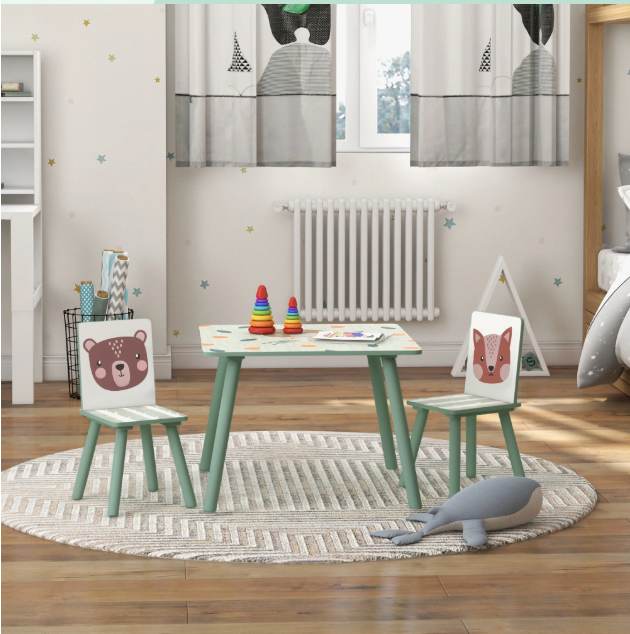 Kinder Tafel met 2 Stoelen – Houten Speeltafel met Rugleuning voor Leren en Spelen
