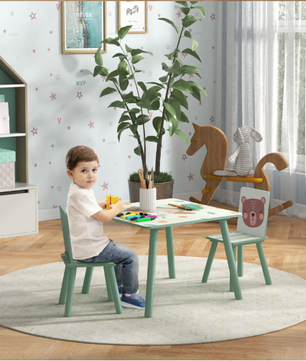 Kinder Tafel met 2 Stoelen – Houten Speeltafel met Rugleuning voor Leren en Spelen