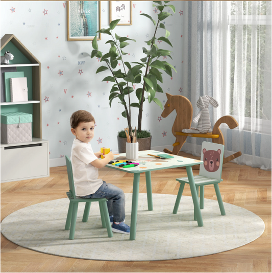 Kinder Tafel met 2 Stoelen – Houten Speeltafel met Rugleuning voor Leren en Spelen