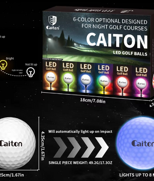 Set van 6 Glow in the Dark Golfballen – LED Verlichting en Impact Activatie, Perfect voor Nachtgolf