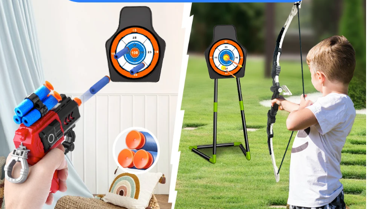 Kinder Boogschiet Set met LED – 2 Bogen, Pijlen, Targets en Speelgeweren