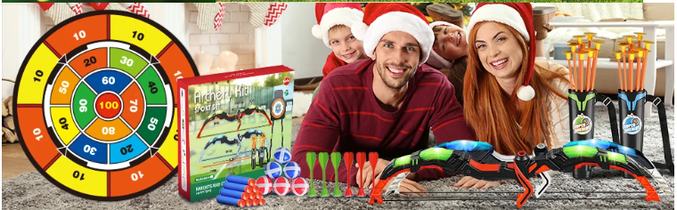 Kinder Boogschiet Set met LED – 2 Bogen, Pijlen, Targets en Speelgeweren