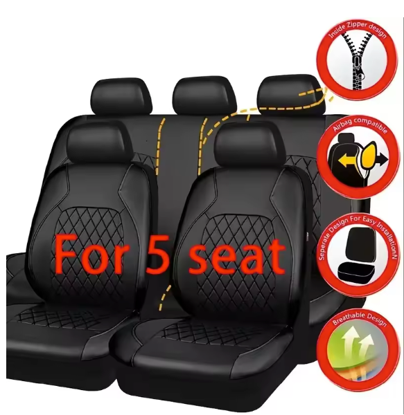 Auto Stoelhoezen Set PU-Leder – Universele Bekleding voor Voor- en Achterbank