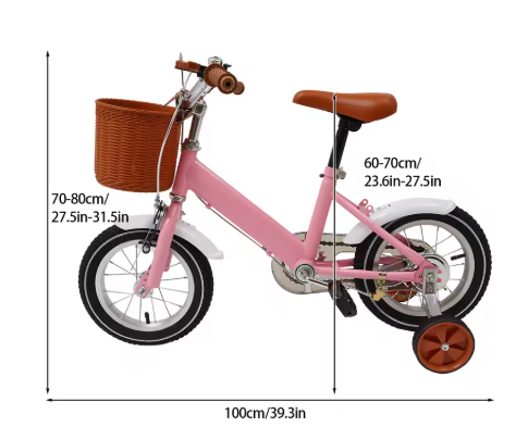 Kinderfiets 12 Inch met Zijwieltjes – Met Mandje en Dubbele Remmen