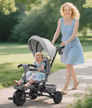 6-in-1 Meegroeifiets Kinderdriewieler – Opvouwbaar met Draaibare Zitting en Duwstang