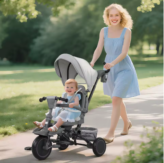 6-in-1 Meegroeifiets Kinderdriewieler – Opvouwbaar met Draaibare Zitting en Duwstang
