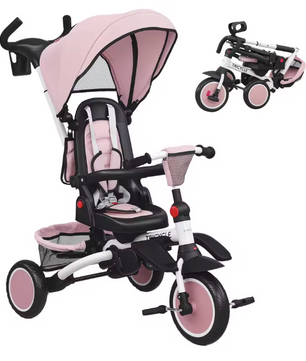 6-in-1 Meegroeifiets Kinderdriewieler – Opvouwbaar met Draaibare Zitting en Duwstang