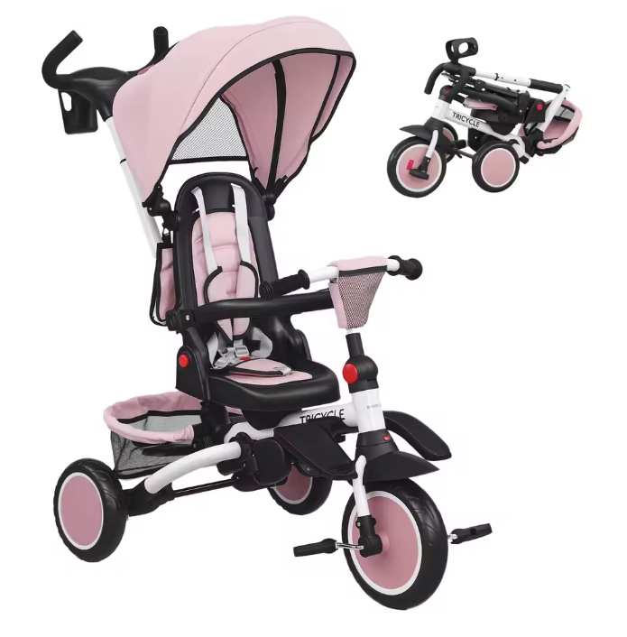 6-in-1 Meegroeifiets Kinderdriewieler – Opvouwbaar met Draaibare Zitting en Duwstang