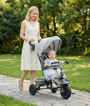 6-in-1 Meegroeifiets Kinderdriewieler – Opvouwbaar met Draaibare Zitting en Duwstang