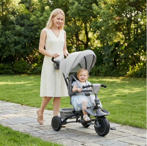 6-in-1 Meegroeifiets Kinderdriewieler – Opvouwbaar met Draaibare Zitting en Duwstang