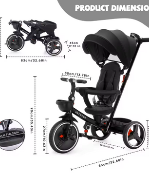 6-in-1 Kinderdriewieler Meegroeifiets – Opvouwbaar met Duwstang, Zonnescherm en Rugleuning