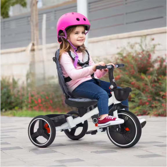 6-in-1 Kinderdriewieler Meegroeifiets – Opvouwbaar met Duwstang, Zonnescherm en Rugleuning