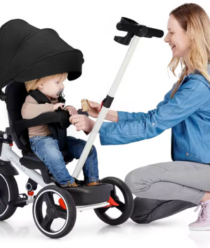 6-in-1 Kinderdriewieler Meegroeifiets – Opvouwbaar met Duwstang, Zonnescherm en Rugleuning