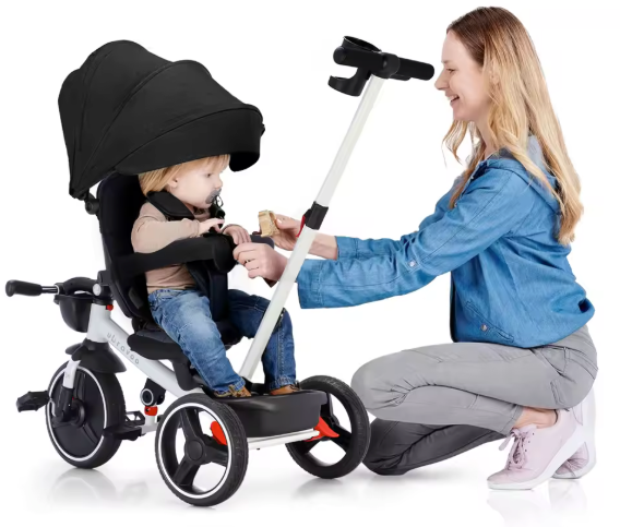 6-in-1 Kinderdriewieler Meegroeifiets – Opvouwbaar met Duwstang, Zonnescherm en Rugleuning