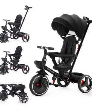 6-in-1 Kinderdriewieler Meegroeifiets – Opvouwbaar met Duwstang, Zonnescherm en Rugleuning