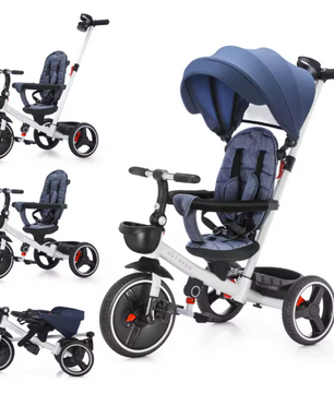 6-in-1 Kinderdriewieler Meegroeifiets – Opvouwbaar met Duwstang, Zonnescherm en Rugleuning