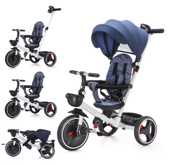 6-in-1 Kinderdriewieler Meegroeifiets – Opvouwbaar met Duwstang, Zonnescherm en Rugleuning