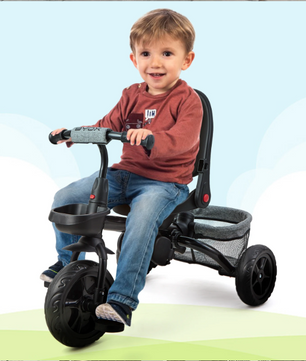 6-in-1 Kinderdriewieler Meegroeifiets – Opvouwbaar met Duwstang, Draaibare Zitting en Zonnescherm