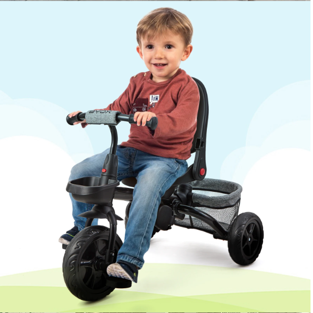 6-in-1 Kinderdriewieler Meegroeifiets – Opvouwbaar met Duwstang, Draaibare Zitting en Zonnescherm
