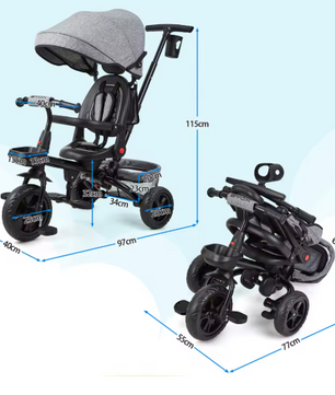 6-in-1 Kinderdriewieler Meegroeifiets – Opvouwbaar met Duwstang, Draaibare Zitting en Zonnescherm