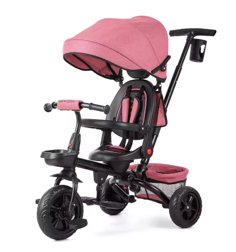 6-in-1 Kinderdriewieler Meegroeifiets – Opvouwbaar met Duwstang, Draaibare Zitting en Zonnescherm