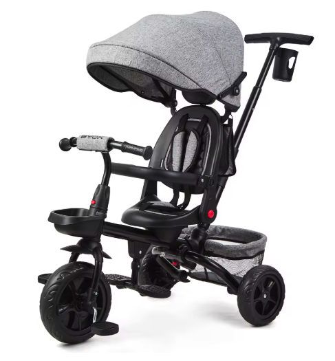 6-in-1 Kinderdriewieler Meegroeifiets – Opvouwbaar met Duwstang, Draaibare Zitting en Zonnescherm