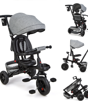 6-in-1 Kinderdriewieler Meegroeifiets – Opvouwbaar met Duwstang, Draaibare Zitting en Zonnescherm