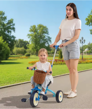 2-in-1 Kinderdriewieler Meegroeifiets – Met Duwstang, Mand en Antislip Pedalen
