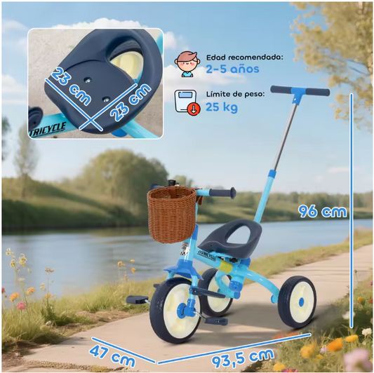 2-in-1 Kinderdriewieler Meegroeifiets – Met Duwstang, Mand en Antislip Pedalen