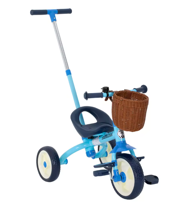 2-in-1 Kinderdriewieler Meegroeifiets – Met Duwstang, Mand en Antislip Pedalen