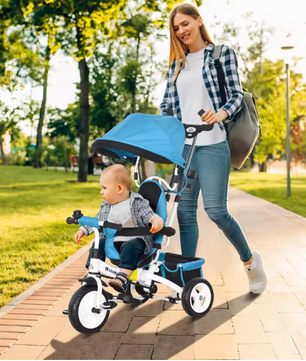 Kinderdriewieler Meegroeifiets – Met Duwstang, Zonnescherm en Veiligheidsgordel