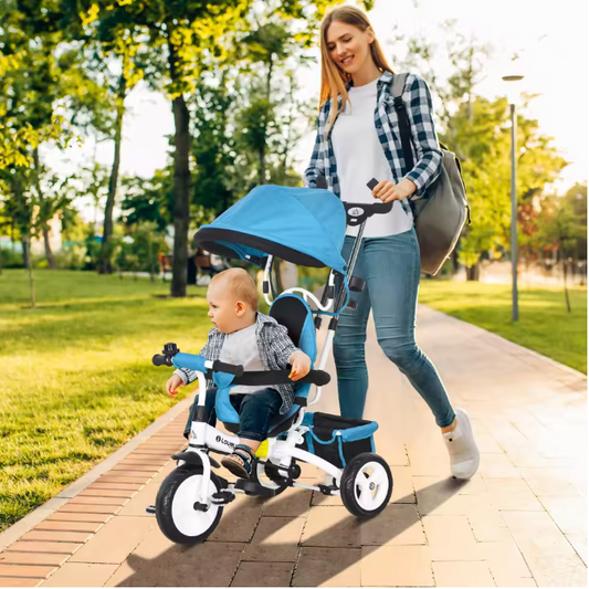 Kinderdriewieler Meegroeifiets – Met Duwstang, Zonnescherm en Veiligheidsgordel